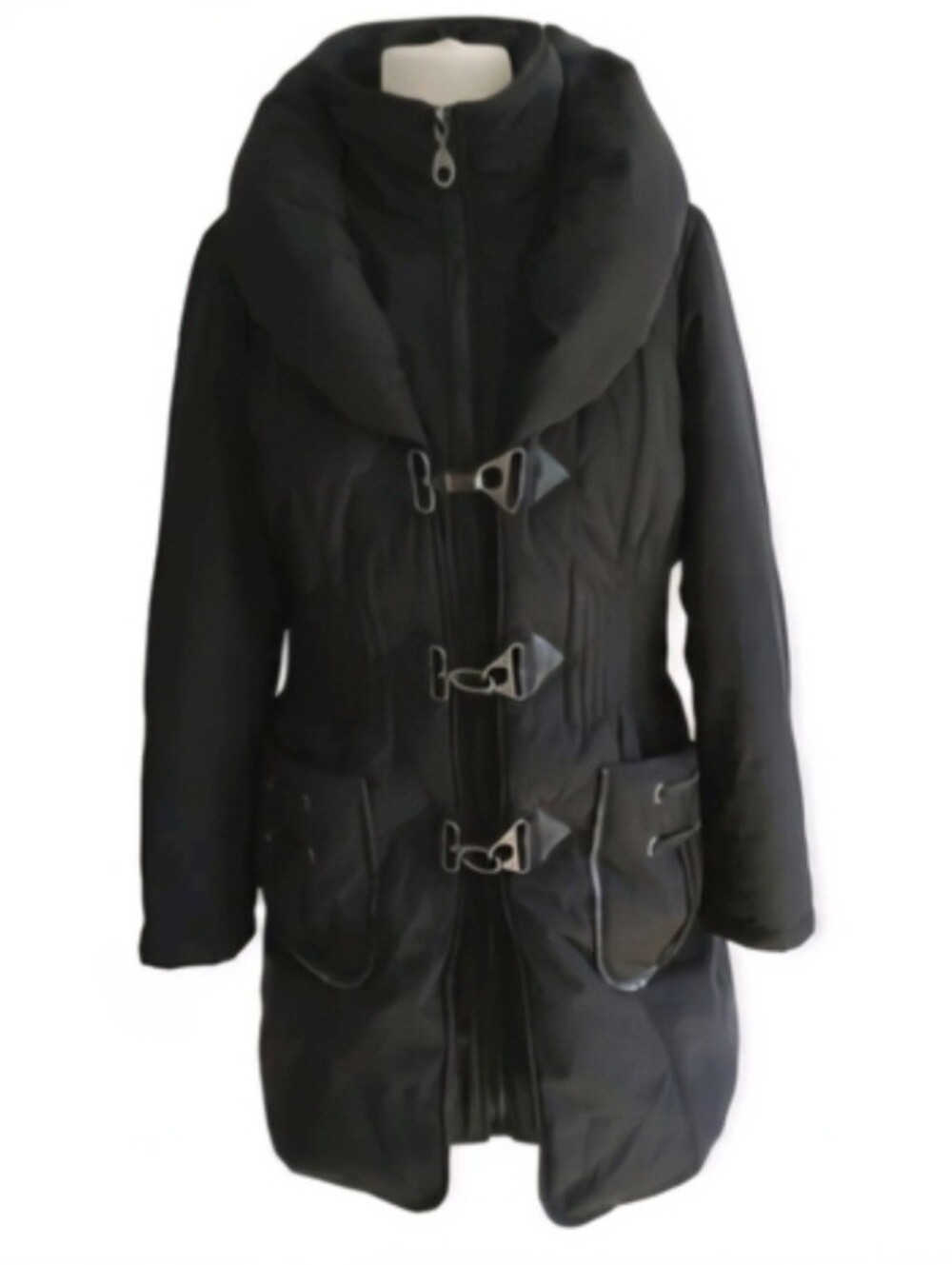 Steilmann Black Puffer Coat Toggles Closures Quilted Large Collar Winter Jacket